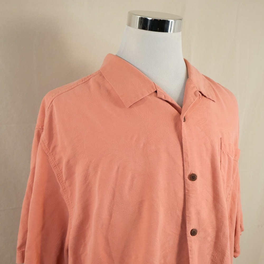 Tommy Bahama 3XL Original Fit Silk Hawaiian Shirt Coral Floral Jacquard Mens